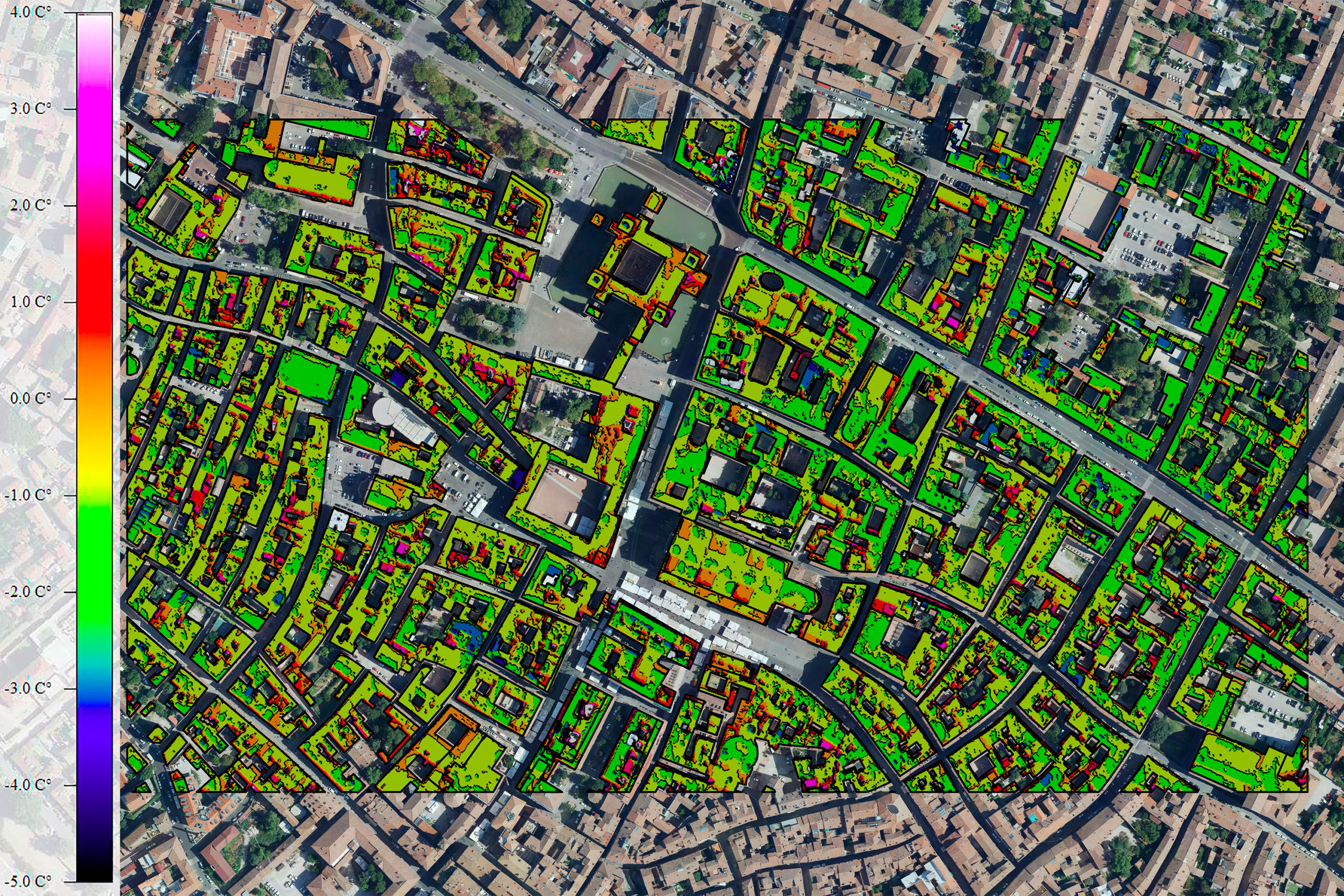 Termografia di Ferrara Combinazione di dati termici e ortofoto reale