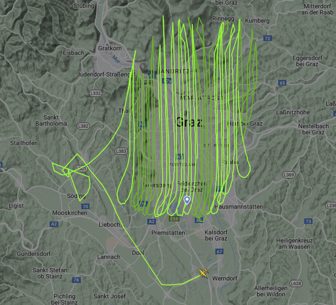 Volo notturno in termica sulla città di Graz